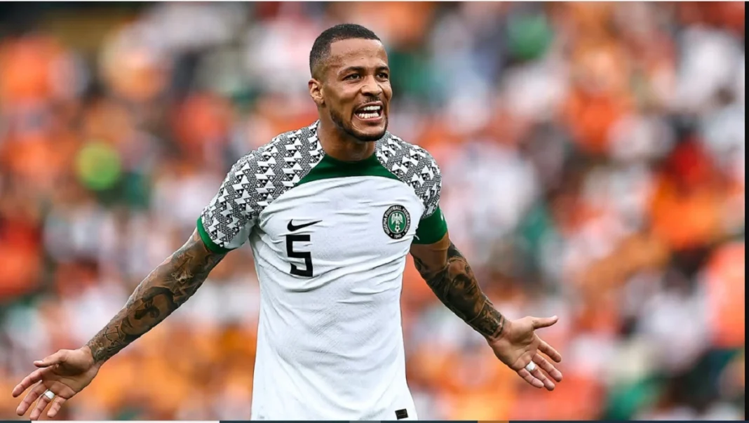 Le dÃ©fenseur nigÃ©rian William Troost-Ekong pendant le match du groupe A de la Coupe dâ€™Afrique des nations (CAN) 2024 entre la CÃ´te dâ€™Ivoire et le Nigeria, au stade olympique Alassane-Ouattara, Ã  Ã‰bimpÃ©, Abidjan, le 18 janvier 2024. Â© FRANCK FIFE / AFP